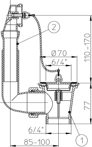HL 15U-6/4 Выпуск для раковин с переливом с пробкой 6/4" и резьбовым подсоединением 6/4"