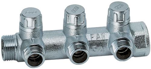 Far Запорн.коллект. 1" (ВР-НР) с 3 отв. 3/4" НР. Трубная резьба евроконус.