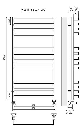 Terminus Рид П13 500х1000 Водяной полотенцесушитель 