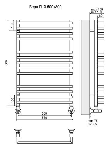 Terminus Берн П13 500х800 Водяной полотенцесушитель