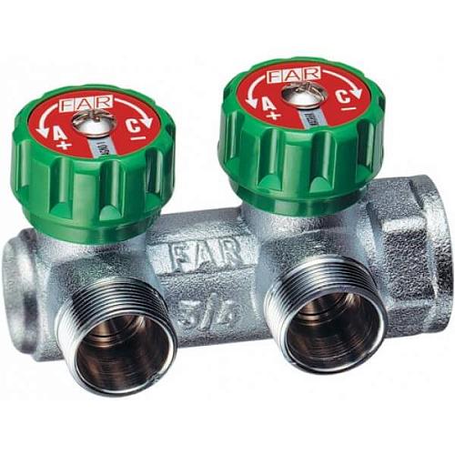 Far Концевой регулирующий коллектор 3/4" с 2 отв. 1/2", плоск.уплотнение